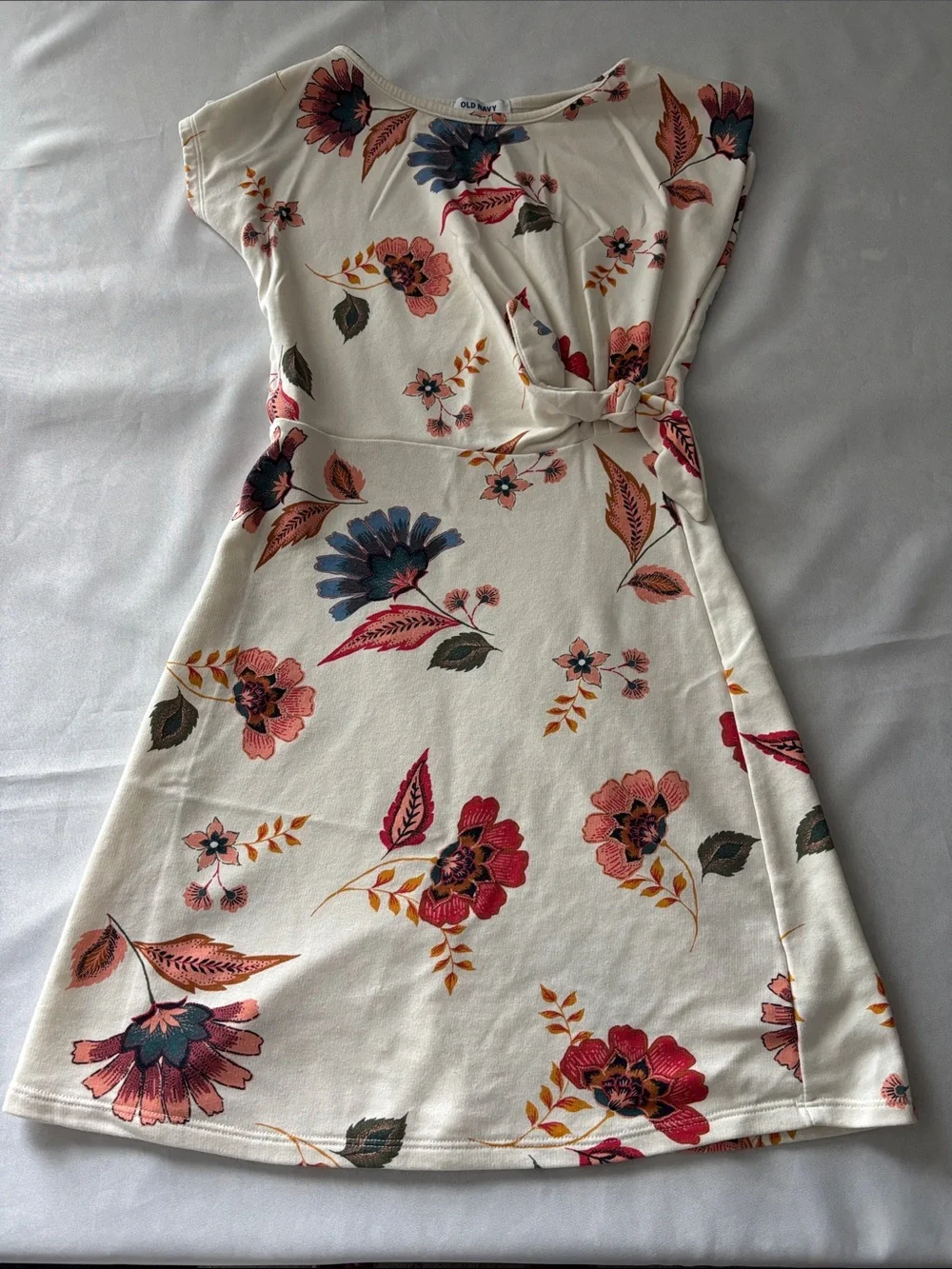 Old Navy Cream Floral Midi Dress with Pink, Blue & Green Accents kids Size XL